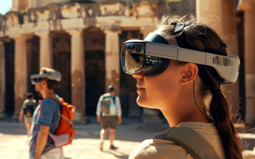 Girl wearing AR-VR when travelling